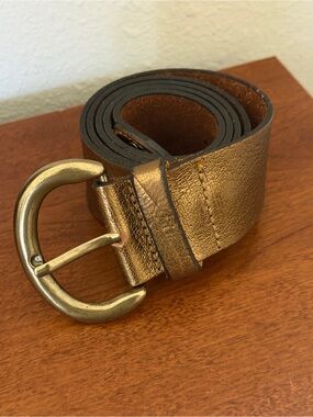 J. Crew Metallic Gold Leather Belt with Brass Buckle